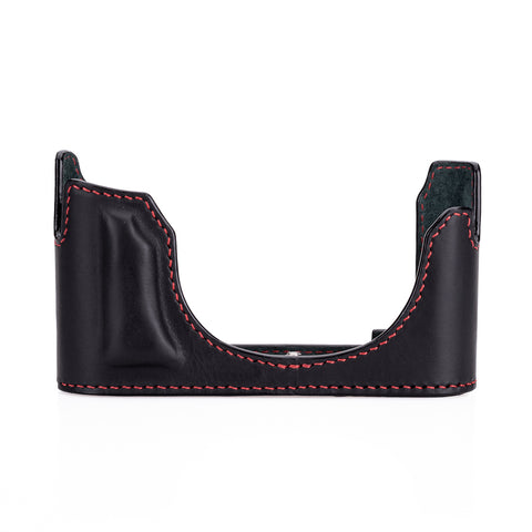 Arte di Mano Half Case for Leica M11 with Advanced Battery Access Door - Minerva Black with Red Stitching